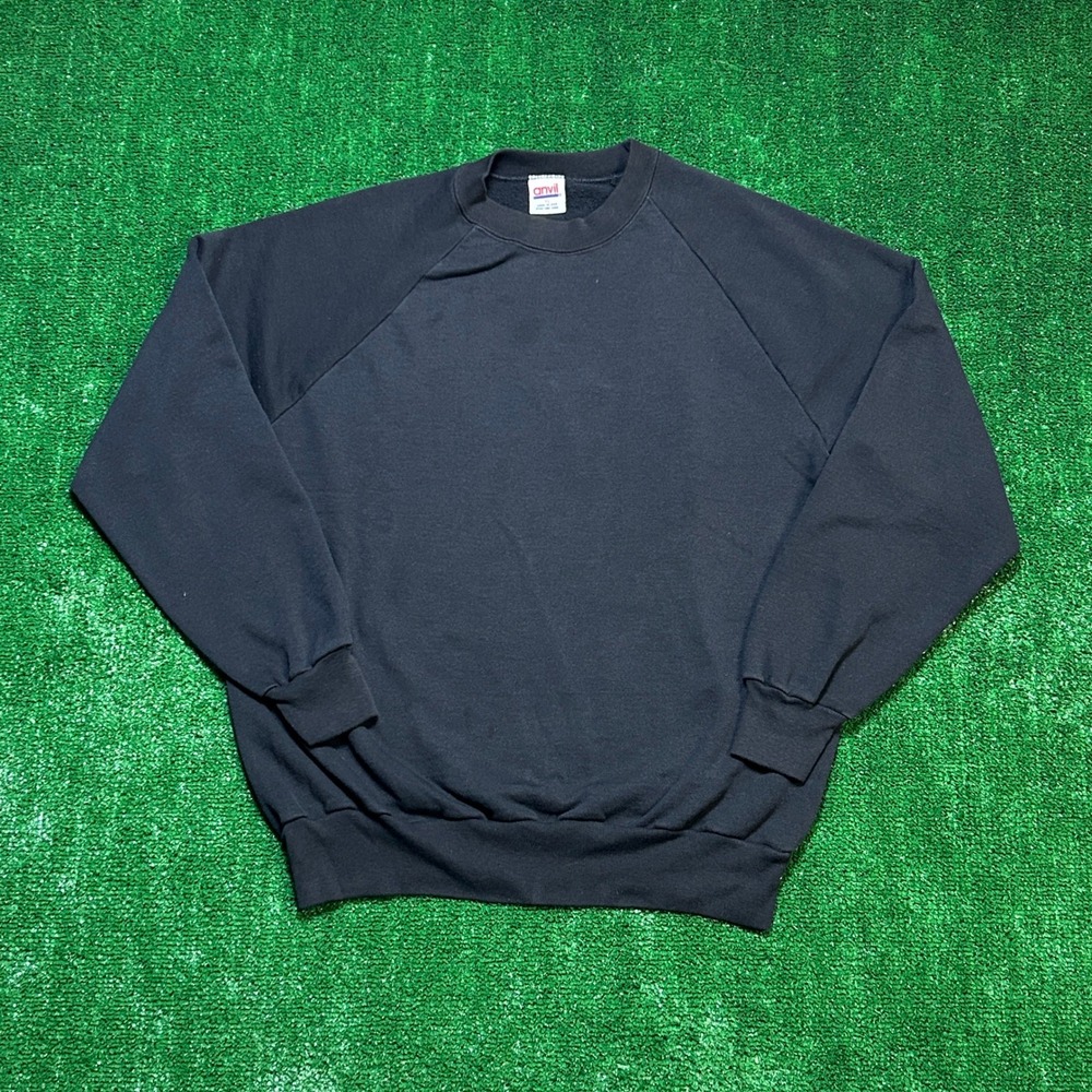 Vintage 90s Anvil Made in USA Blank Crewneck Sweatshirt Black XL